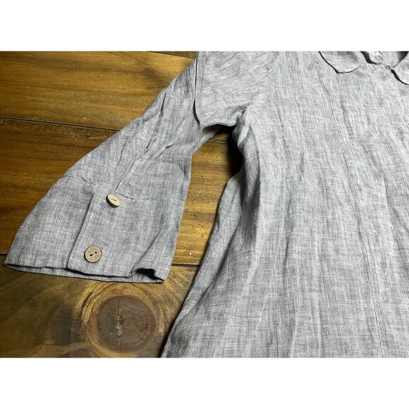 Yuvita Linen Gray Button Up Top Ladies Size Medium Tunic Lagenlook - Picture 2 of 13